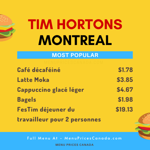 Menu au Tim Hortons restaurant, Montréal, Gare Centrale